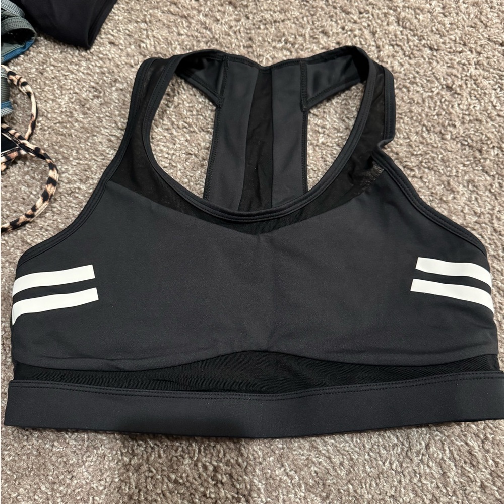 Adidas Black Sports Bra with White Stripes